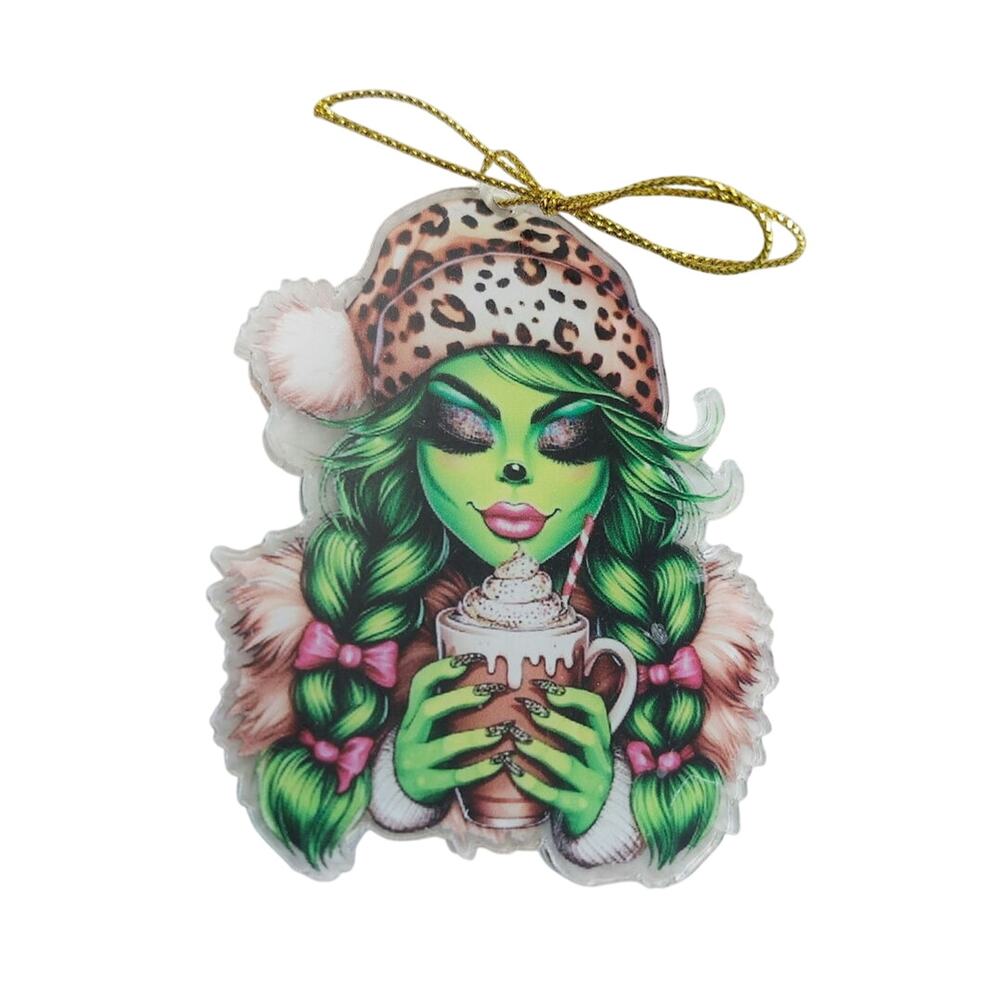 Acrylic Alien Girl Latte Coffee Ornament Leopard Hot Girl Gift